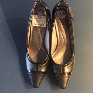 NWT Black leather heels